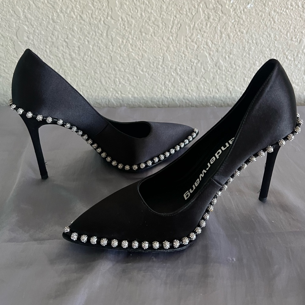 Alexander Wang Rie Crystal Satin Pointed Toe Heel Pump New - Picture 11 of 14